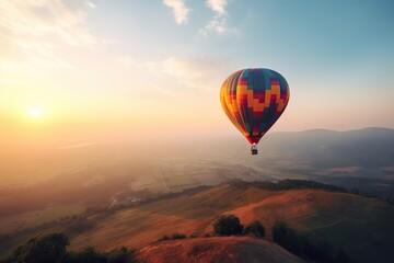 Fototapeta premium Traveling Horizons. Colorful Hot Air Balloon against a Sky Background. Generative AI illustrations.