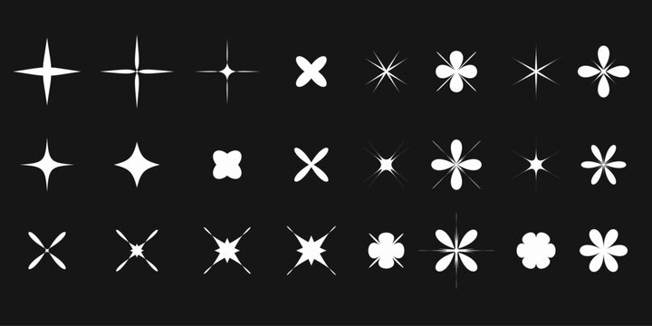 Stars. Set of stars editable icons. The radiance of stars or fireworks. Vector icon on a black background. Flat design.