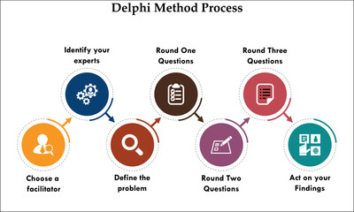 Delphi Method Process with icons in an infographic template