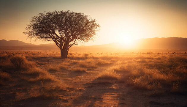 Loneliness on the horizon, tranquil beauty in nature generated by AI © Stockgiu