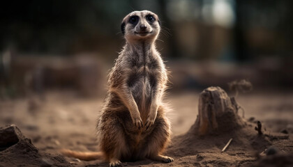 Fototapeta premium Cute meerkat sitting alert, watching nature beauty generated by AI