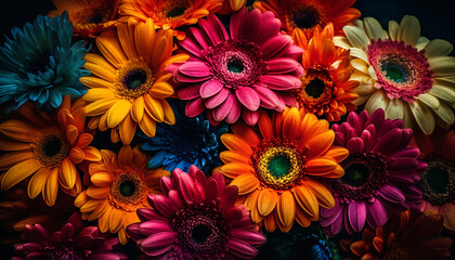 Fototapeta na wymiar Vibrant multi colored gerbera daisy bouquet in nature generated by AI