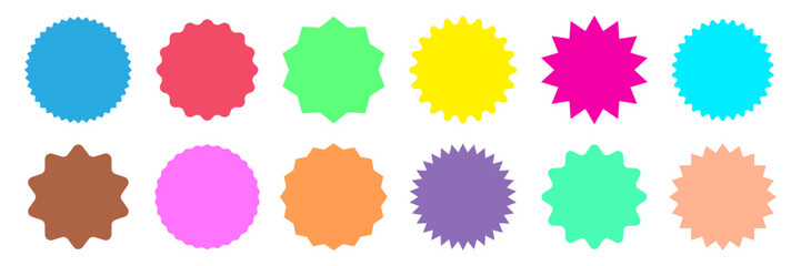 Starburst speech bubbles. Set of color price sticker, sale or discount sticker, sunburst badges vector icon.