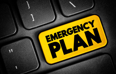 Emergency Plan - specifies procedures for handling sudden or unexpected situations, text concept button on keyboard - obrazy, fototapety, plakaty