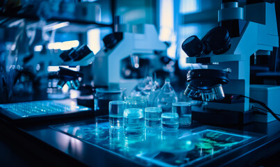 Modern science laboratory. Medical researchment technologies. generative ai.