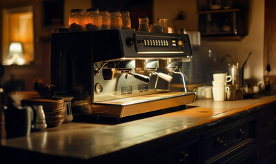 Fototapeta na wymiar Coffee making machine in cafe. Professional cafeteria drink making. generative ai.