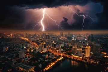 Thunderstorm in Bangkok, a dramatic lighting stirke