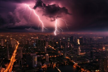 Naklejka na ściany i meble Thunderstorm in Bangkok, a dramatic lighting stirke