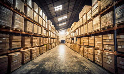 Fototapeta premium Big factory storehouse. Industrial commercial delivery warehouse. generative ai.