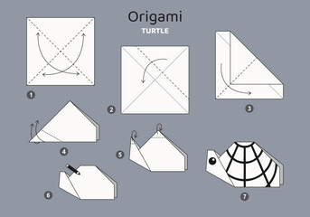 Origami tutorial for kids. Origami cute turtle.