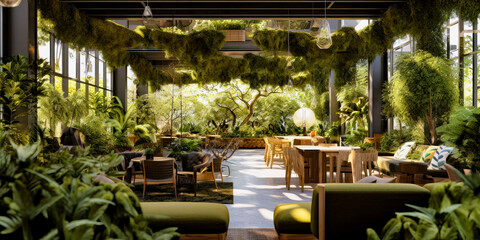 Fototapeta na wymiar Room with organic green design. Home gardening interior. generative ai.