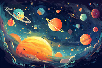 Cute cosmic planet interstellar map, illustration effect