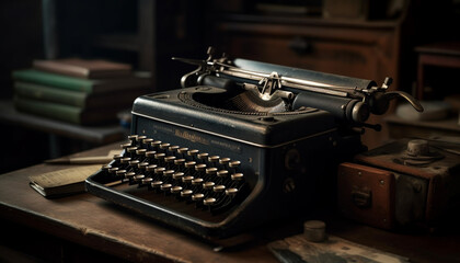Fototapeta na wymiar Rusty typewriter key on old fashioned desk generated by AI