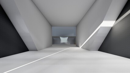 Architecture background empty interior with geometric walls 3d render