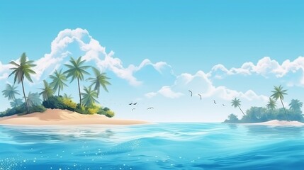 Beach with palm trees and the sea. Created with Generative AI tools.