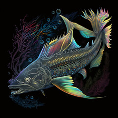 background with fishes rainbow, illustration, Generative AI