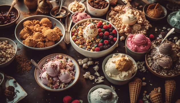 Homemade Chocolate Raspberry Oatmeal Cookie Indulgence Bowl Generated By AI