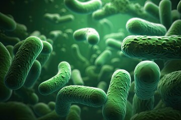 Green bacteria, an awe-inspiring 3D illustration capturing nature of these microorganisms. Generative AI