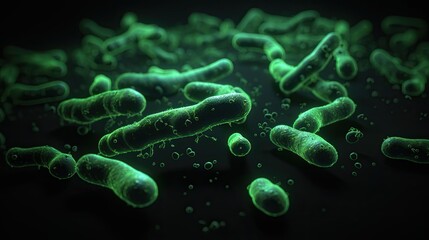 Green bacteria, an awe-inspiring 3D illustration capturing nature of these microorganisms. Generative AI