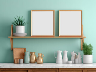 Mock up posters frame in kitchen interior background.illustration AI generative