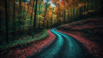 A tranquil autumn journey through vibrant wilderness generated by AI