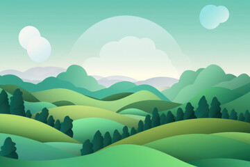 Paper green meadow and sky, summer day. Background in papercut style. AI generative.