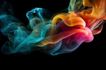Fototapeta premium Multicolored abstract smoke on black background, AI Generated
