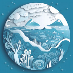 Fototapeta na wymiar Paper planet earth, ecological concept. Background in papercut style. AI generative.