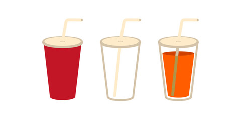 glass with a straw for fast food, soda water, empty glass, paper