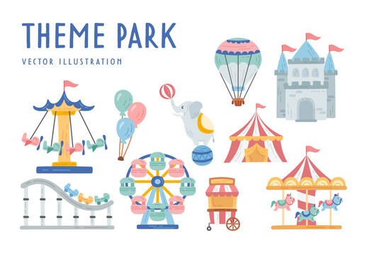 Cute Theme Park Fairground Circus Illustrations