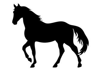 Fototapeta na wymiar Silhouette of a horse, Basic simple Minimalist vector SVG graphic, isolated on white background, black and white, no noise Generative AI