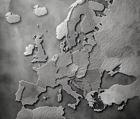 Map of Europe in dark grey, European map, countries and borders. Generative Ai Illustration.