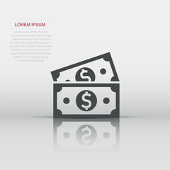 Dollar currency banknote icon in flat style. Dollar cash vector illustration on white isolated background. Banknote bill business concept.
