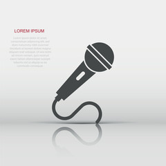 Microphone icon in flat style. Mic broadcast vector illustration on white isolated background. Microphone mike speech business concept.