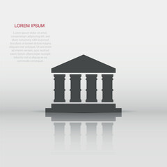 Bank building icon in flat style. Government architecture vector illustration on white isolated background. Museum exterior business concept.