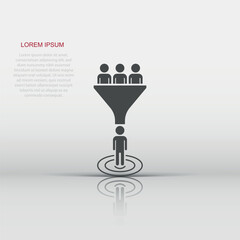 Lead management icon in flat style. Funnel with people vector illustration on white isolated background. Target client business concept.