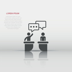 Politic debate icon in flat style. Presidential debates vector illustration on white isolated background. Businessman discussion business concept.