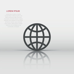 Earth planet icon in flat style. Globe geographic vector illustration on white isolated background. Global communication business concept.