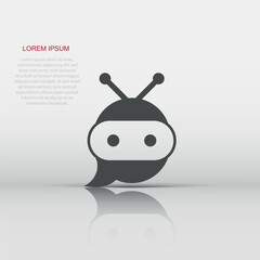 Cute robot chatbot icon in flat style. Bot operator vector illustration on white isolated background. Smart chatbot character business concept.