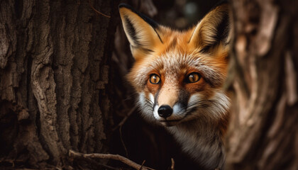 Fototapeta premium Cute fox in nature, staring at camera generated by AI