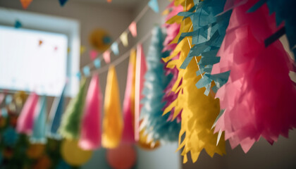 Vibrant colors hanging in large fun collection generated by AI