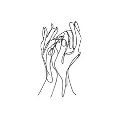 One line vector illustration. Human hands. Minimalism.