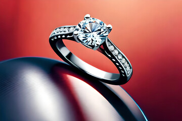 diamond ring isolated on red background