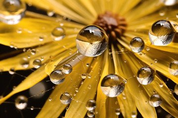 Golden Drops on Dandelion Seed Macro in Nature, generative AI