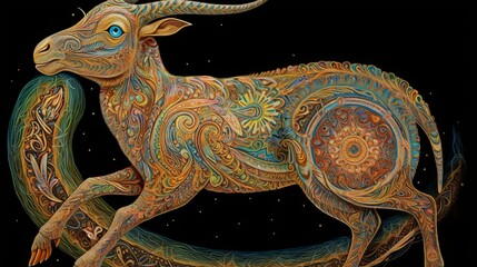 Capricorn Zodiac star sign, Goat, night stars, wallpaper illustration background , Generative AI - obrazy, fototapety, plakaty