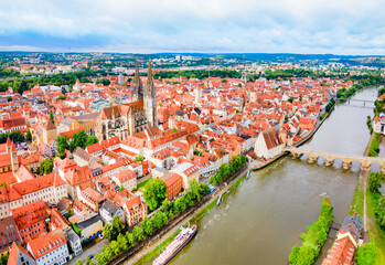 Fototapeta na wymiar Regensburg city aerial panoramic view, Germany