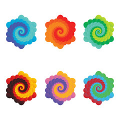 Set of geometrical floral swirl icon in vector with few gradient color