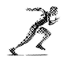 Stylized silhouette of a athletic and sporty man sprinting swiftly.