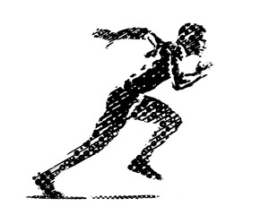 Stylized silhouette of a athletic and sporty man sprinting swiftly.