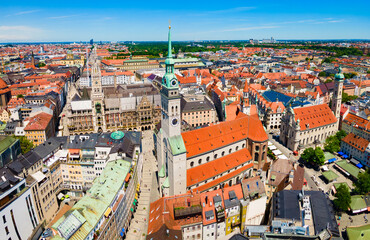 Naklejka na ściany i meble Marienplatz aerial panoramic view in Munich city, Germany